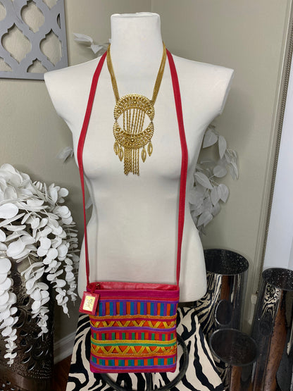 Vintage Red Multi Color Stripe V Snake Skin Crossbody Bag