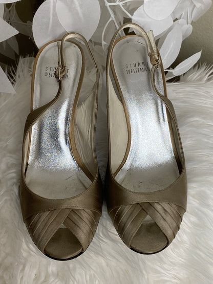 Satin Champagne Slingback Peep Toe Pumps