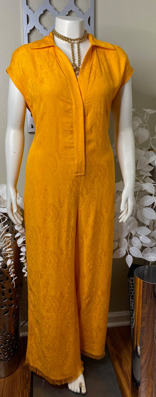 Mango Orange Jacquard Paisley Print Jumpsuit