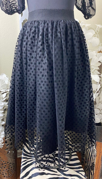 Black Tulle Polka Dot A-Line Skirt