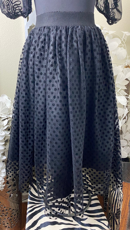 Black Tulle Polka Dot A-Line Skirt