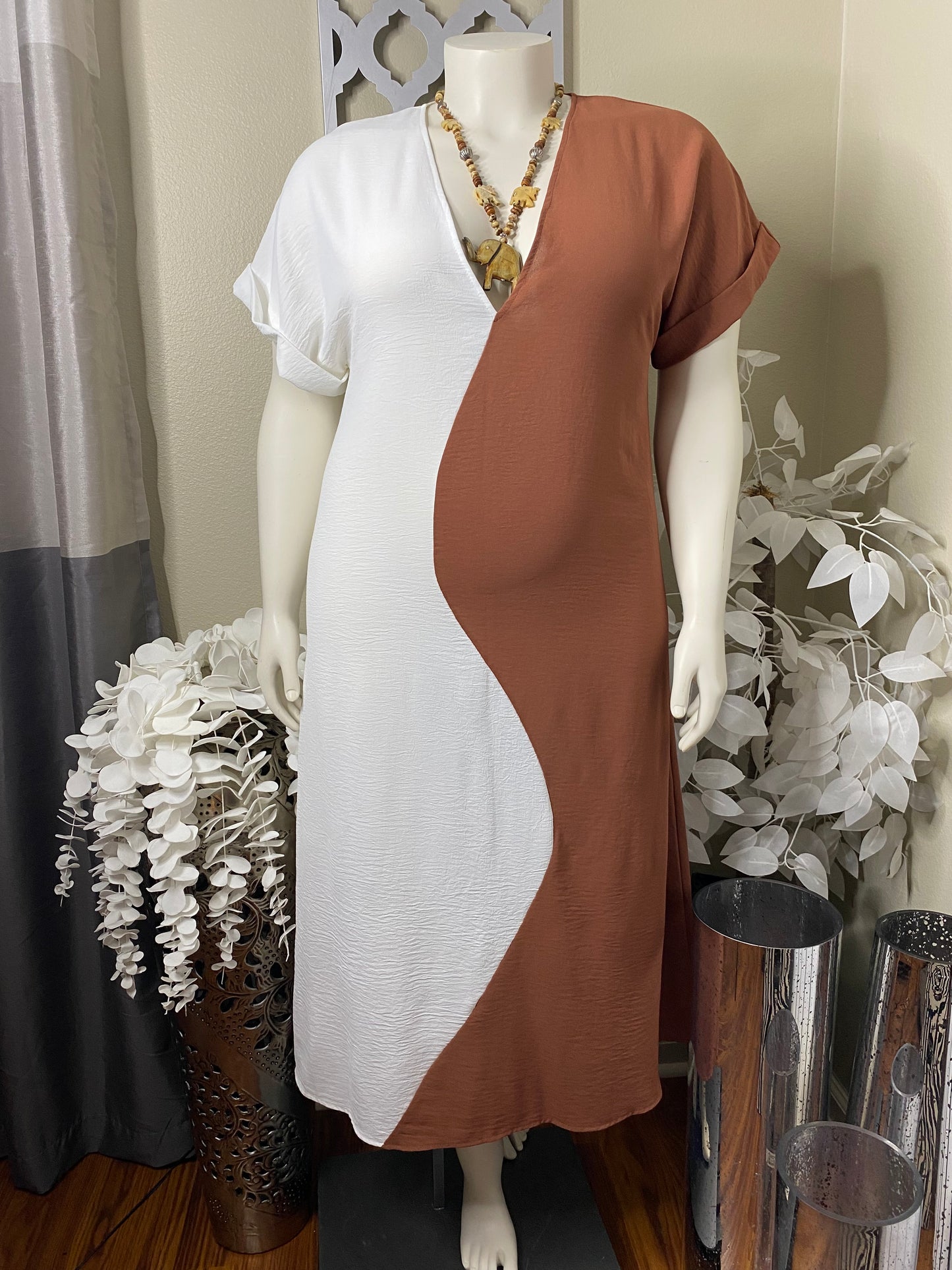 Color Block Me Rust and White Maxi Dress