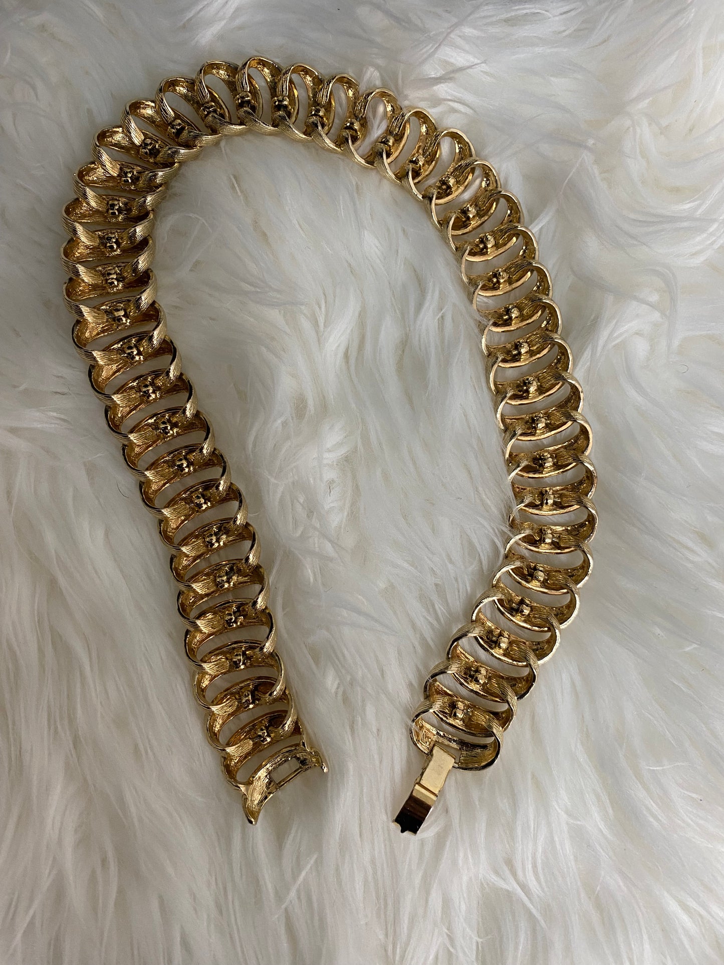 Vintage Textured Gold Tone Designer Choker Necklace