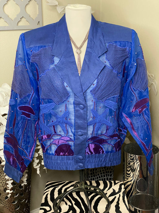 Vintage Royal Under The Sea Violet R O S S I bomber Jacket