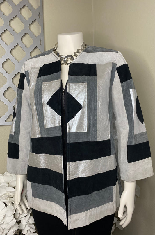 Art To Wear Womens Geometric Leather Coat Sz M