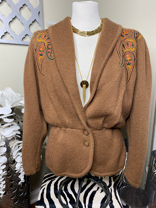 Vintage 80’s Western Germany Brown Mohair Knit Cardigan