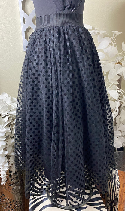 Black Tulle Polka Dot A-Line Skirt