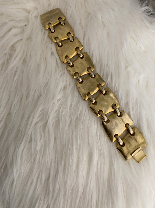 Vintage V O stamped Matte Gold Tone Bracelet