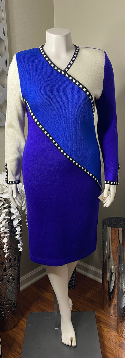 Vintage 1980's Blue Color Block Knit Dress Tip Top Kloset Vintage 1980's Blue Color Block Knit Dress Tip Top Kloset