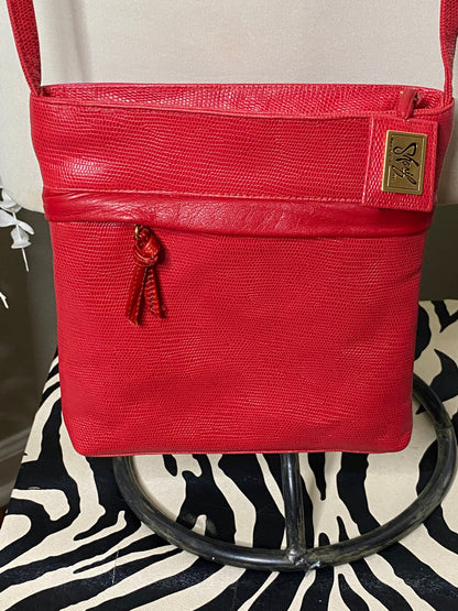 Vintage Red Multi Color Stripe V Snake Skin Crossbody Bag