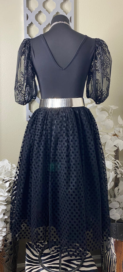 Black Tulle Polka Dot A-Line Skirt