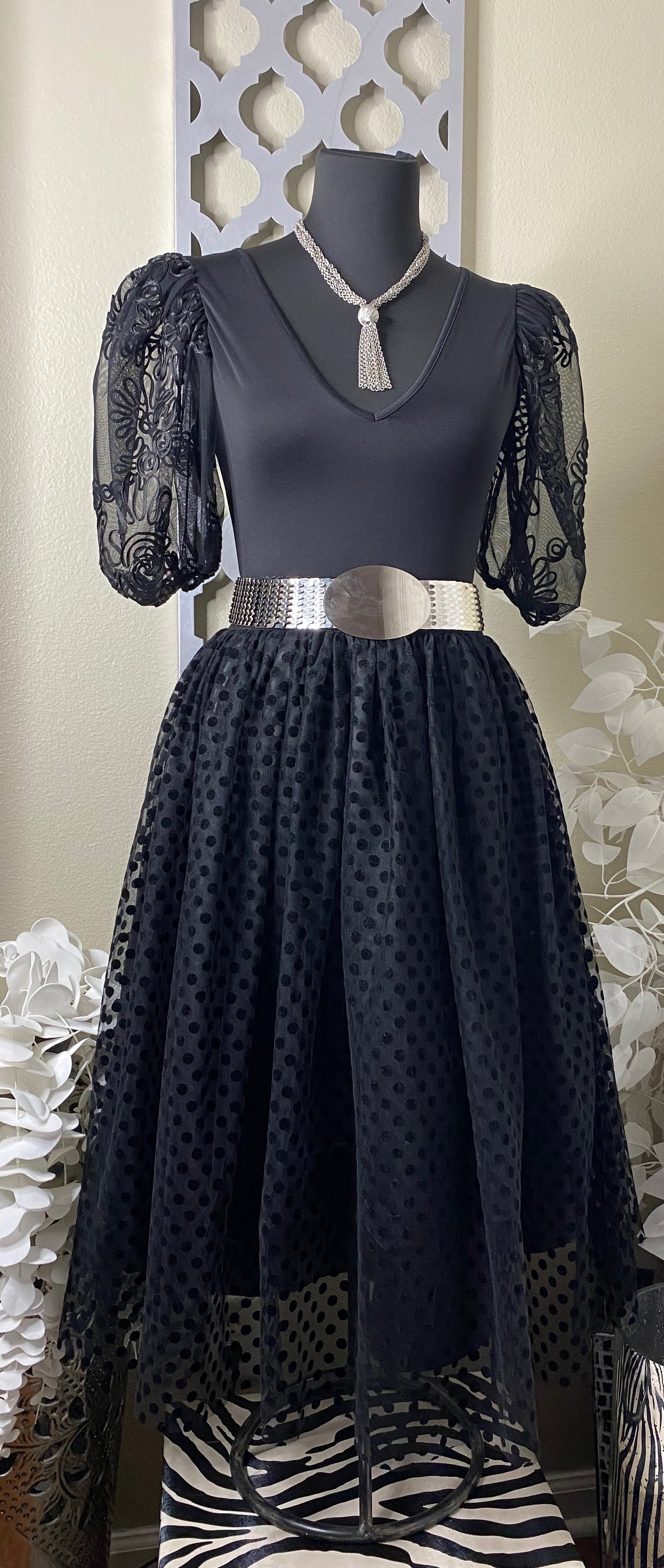 Black Tulle Polka Dot A-Line Skirt