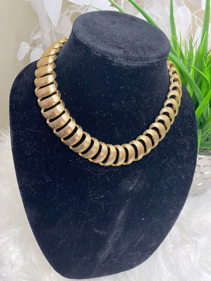 Vintage Textured Gold Tone Designer Choker Necklace