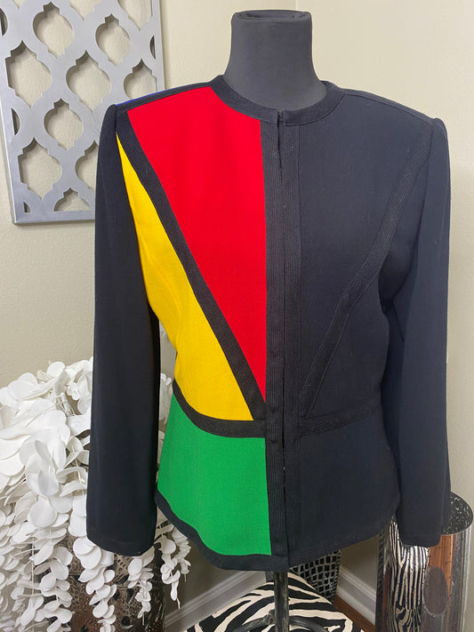 Vintage 90’s Black Multicolor/Color blocked short Collarless Jacket