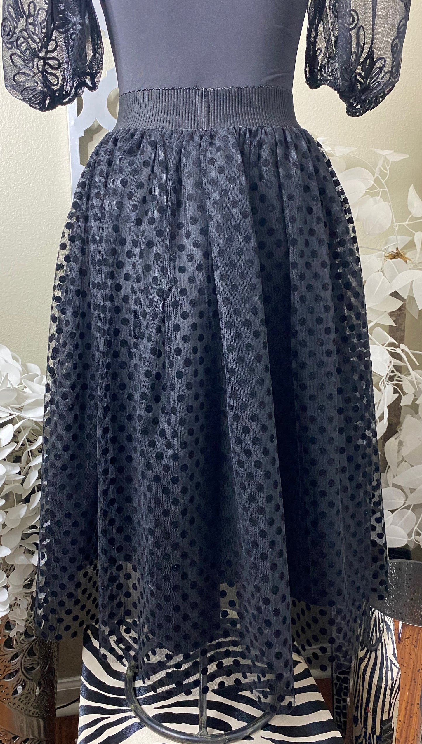 Black Tulle Polka Dot A-Line Skirt