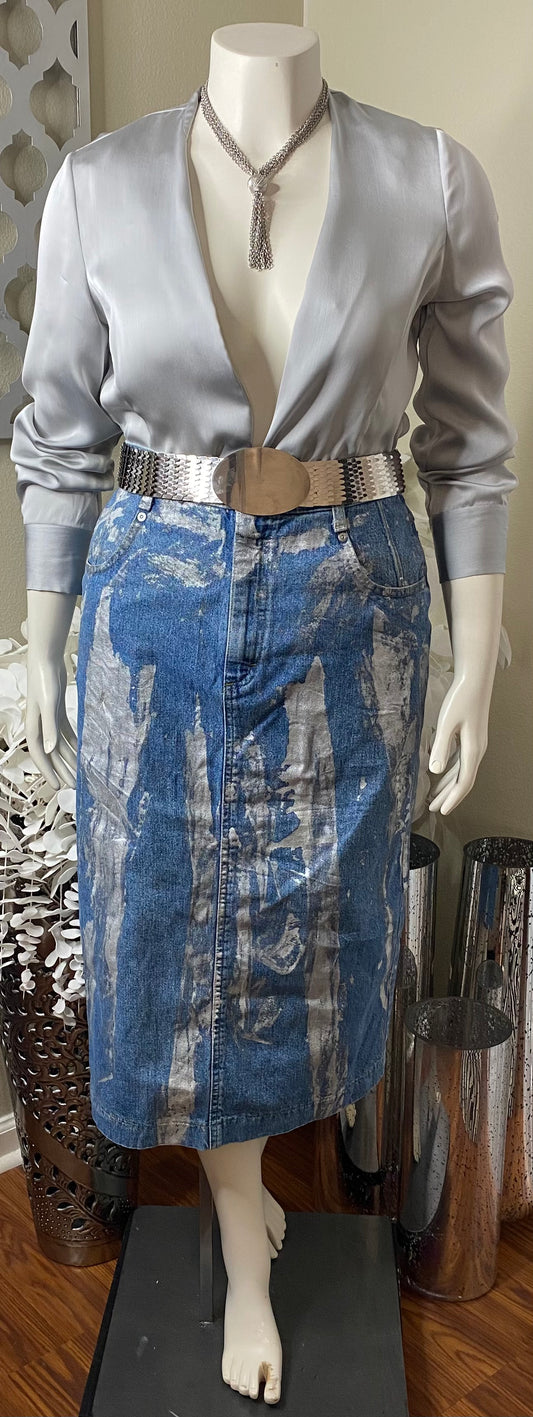 Vtg 1889 Denim Midi Skirt